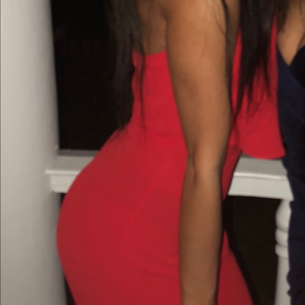 Strapless red jumpsuit